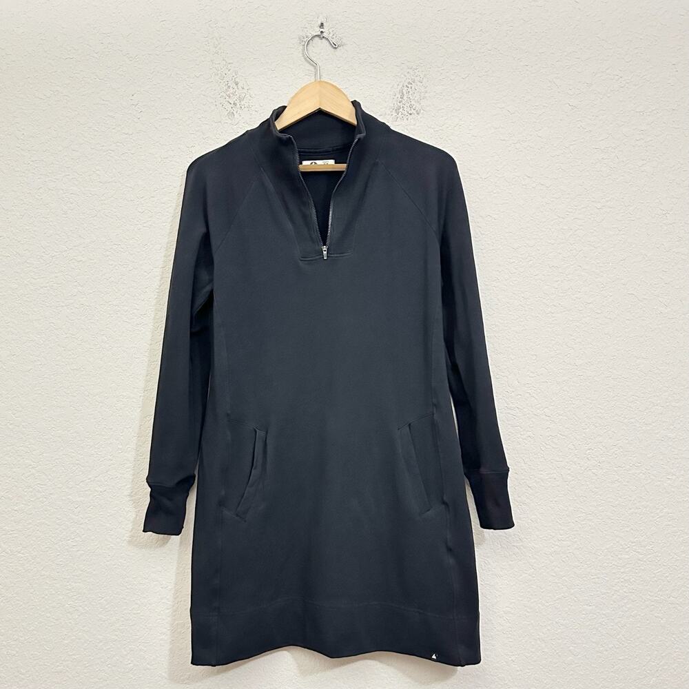 AMERICAN GIANT Mini Moto Dress Black 1/4 Zip Sweatshirt Mock Neck Sporty